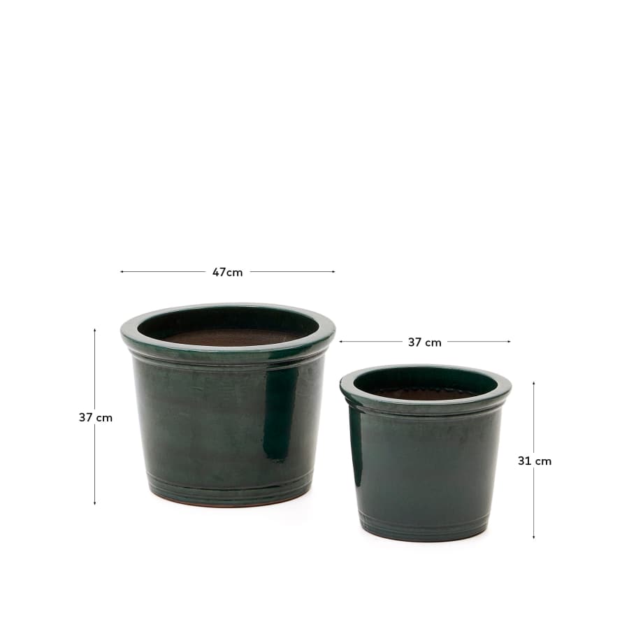 Presili set of 2 ceramic planters with glazed green finish Ø 37 / 47 cm