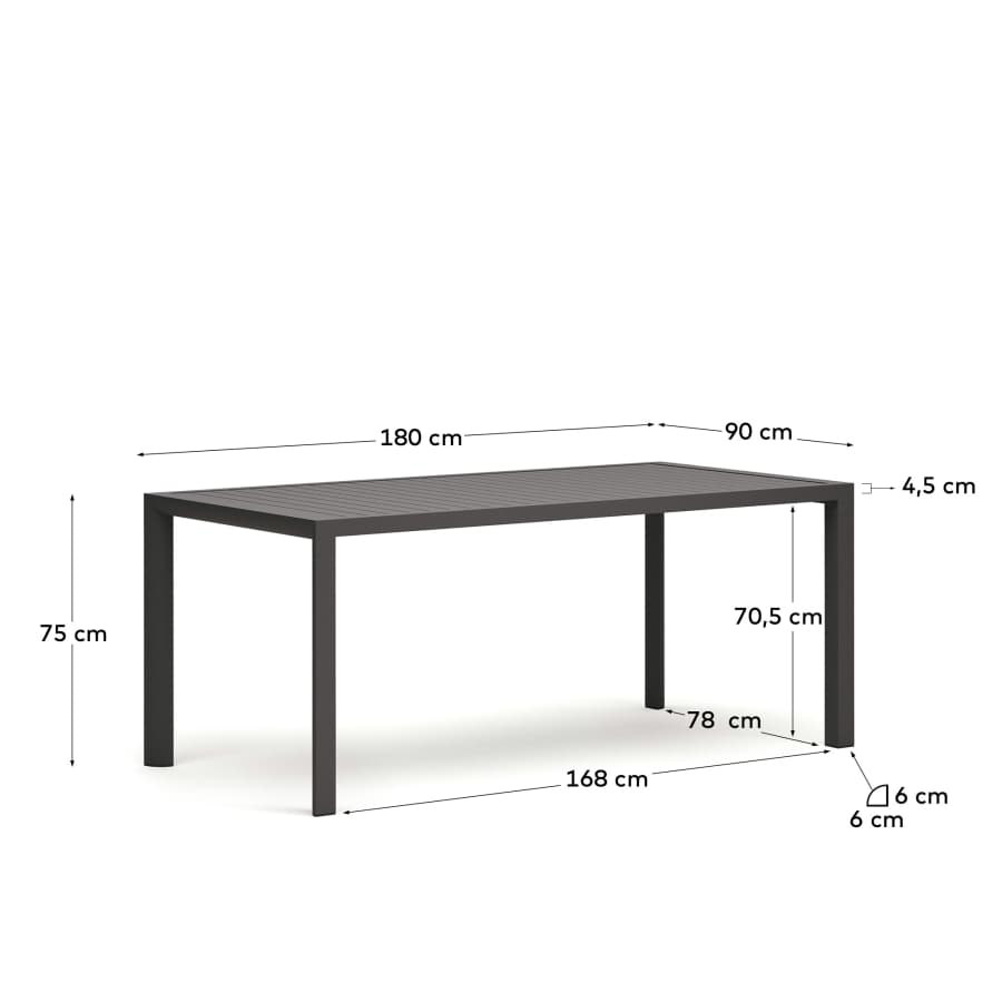 Table de jardin Culip en aluminium finition grise 180 x 90 cm