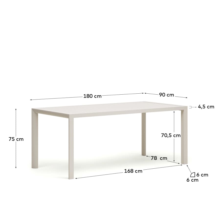 Culip aluminium outdoor table with white finish, 180 x 90 cm