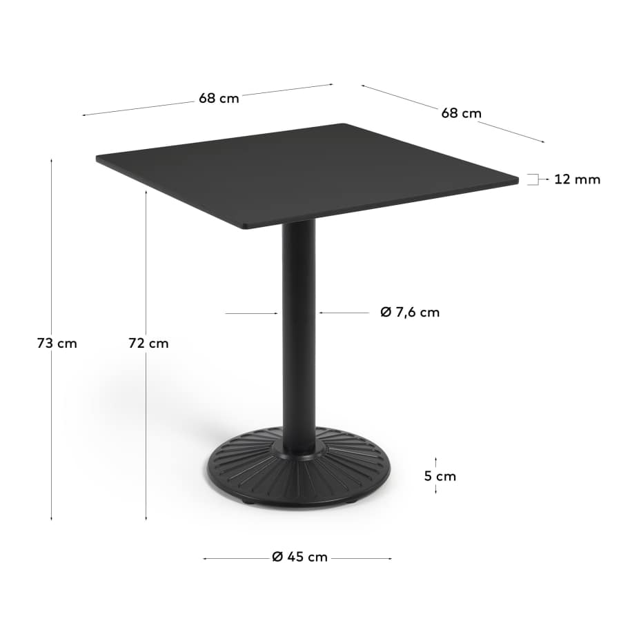 Table de jardin Tiaret noire avec pieds en métal peint noir 68 x 68 cm