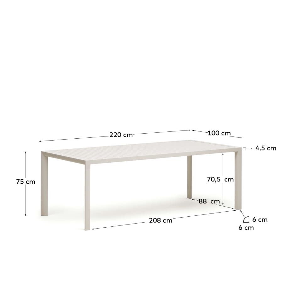 Culip aluminium outdoor table in powder coated white finish, 220 x 100 cm
