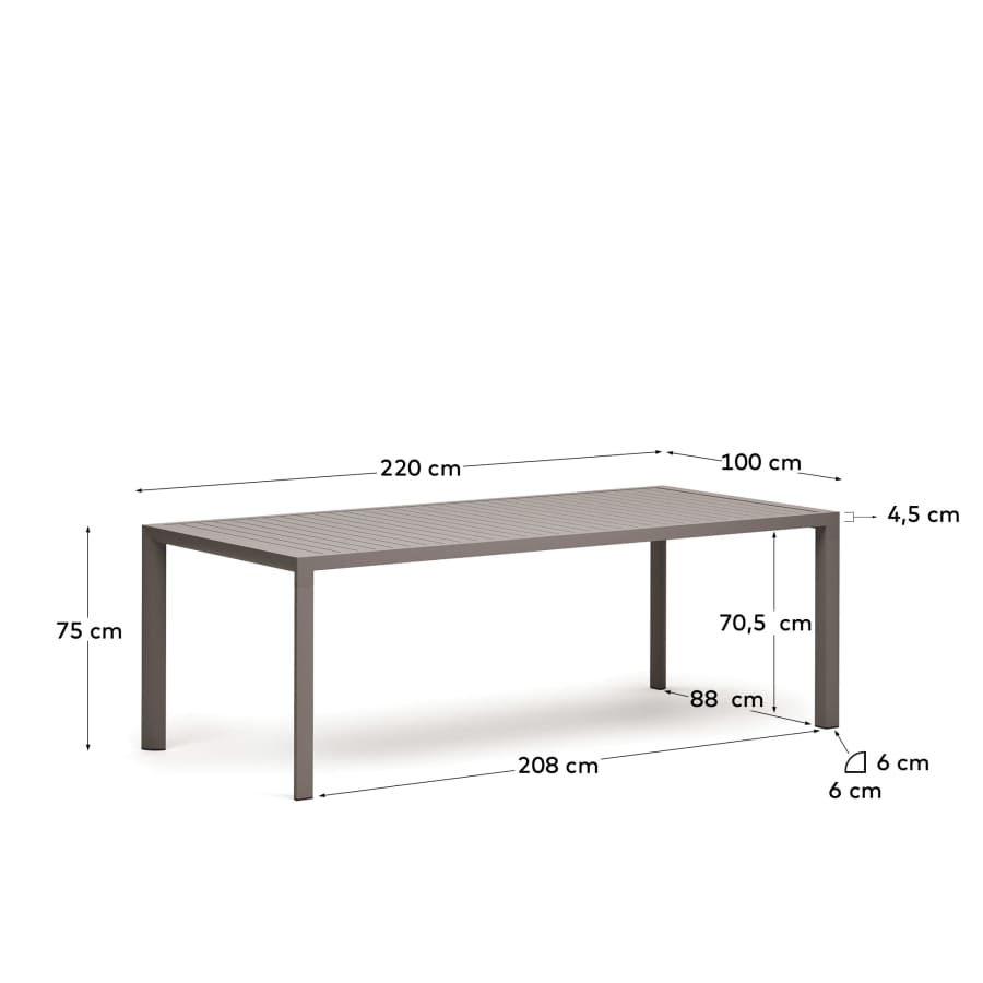 Culip aluminium outdoor table in powder coated brown finish, 220 x 100 cm