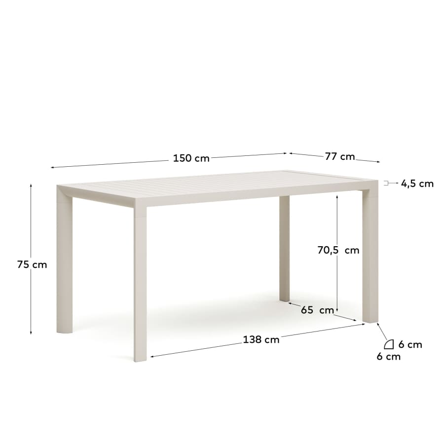 Culip aluminium outdoor table in powder coated white finish, 150 x 77 cm