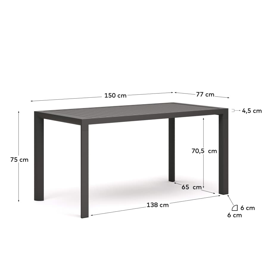 Culip aluminium outdoor table in powder coated grey finish, 150 x 77 cm