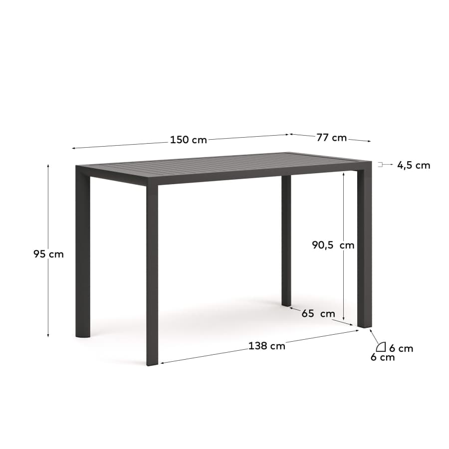 Culip aluminium outdoor bar table in powder coated grey finish, 150 x 77 cm