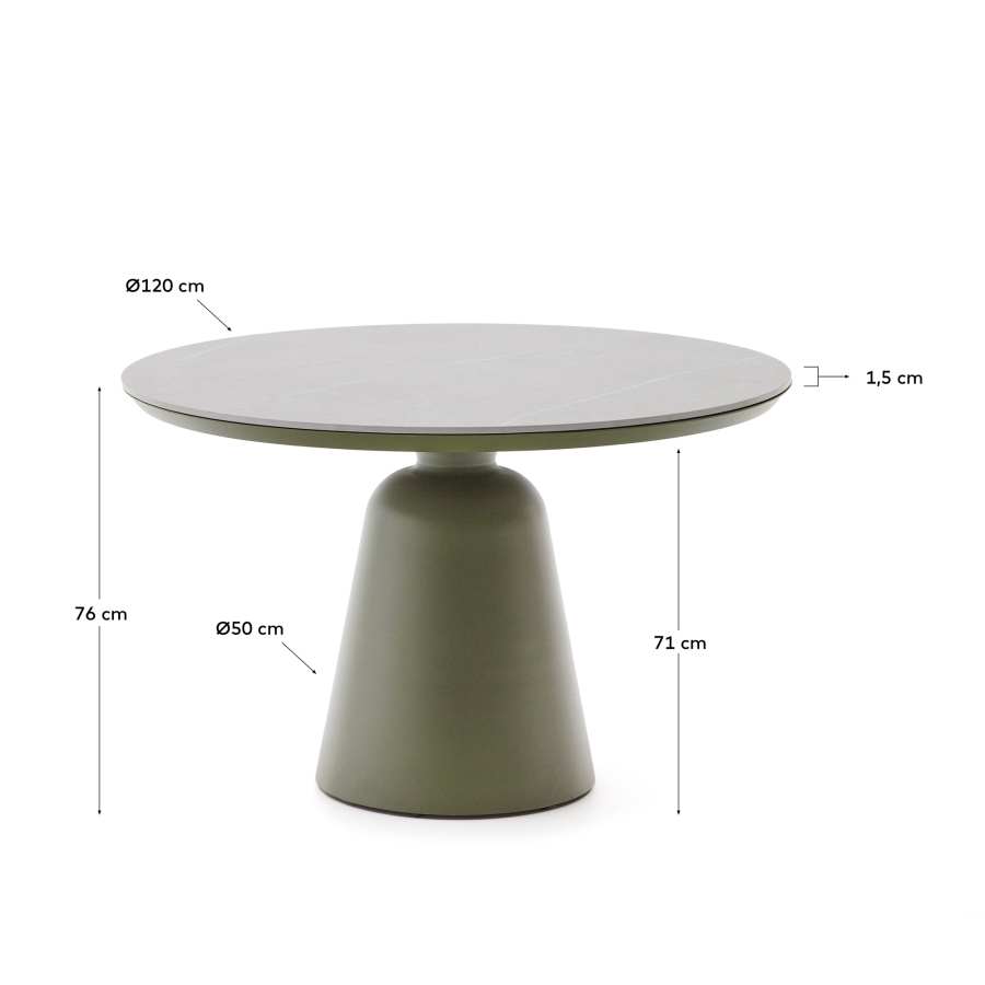 Tavolo da esterno Tudons in alluminio con ripiano in ceramica verde Ø120 cm