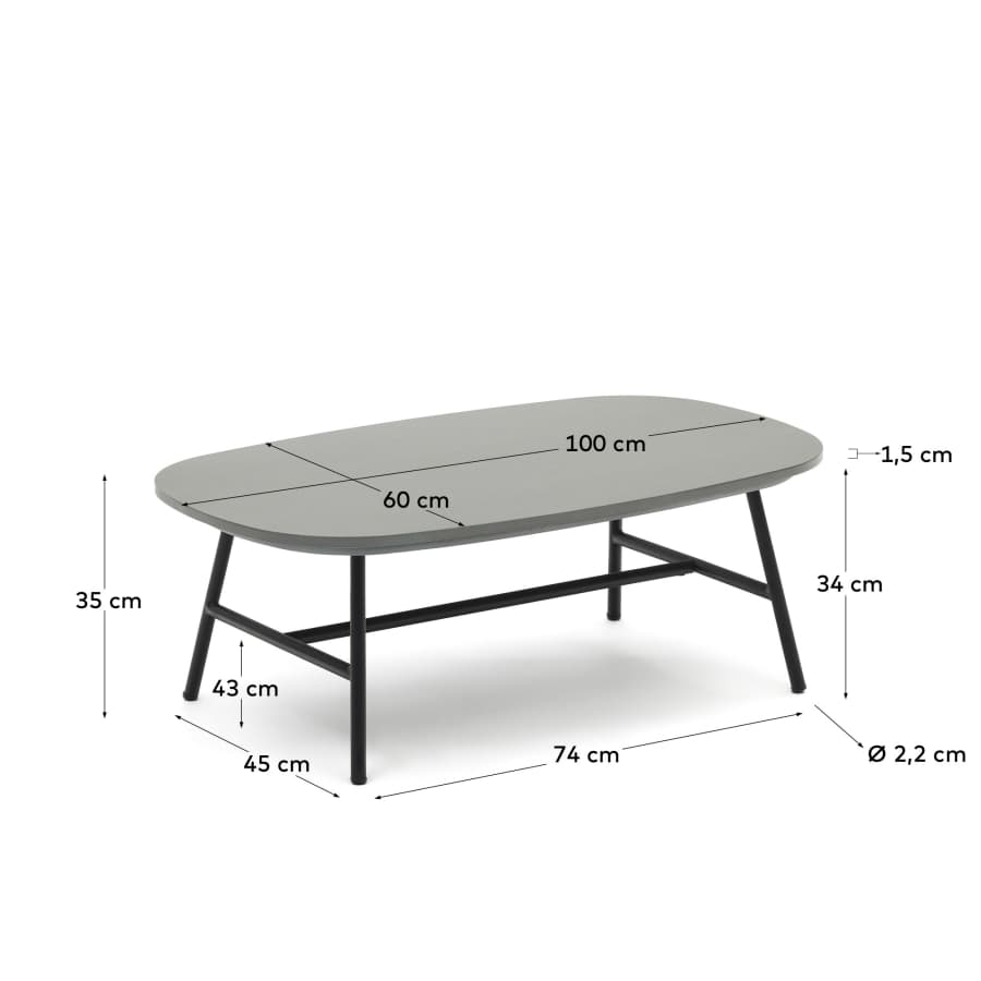 Bramant steel coffee table with black finish, 100 x 60 cm