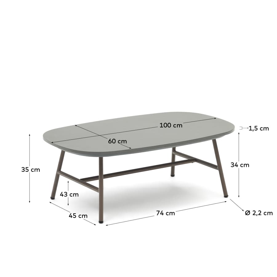 Bramant steel coffee table with mauve finish, 100 x 60 cm
