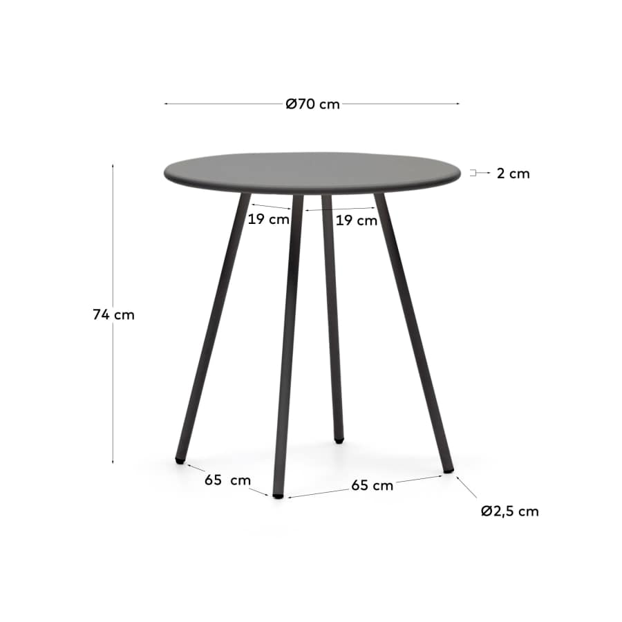 Montjoi round outdoor table in steel with a grey finish, Ø 70 cm