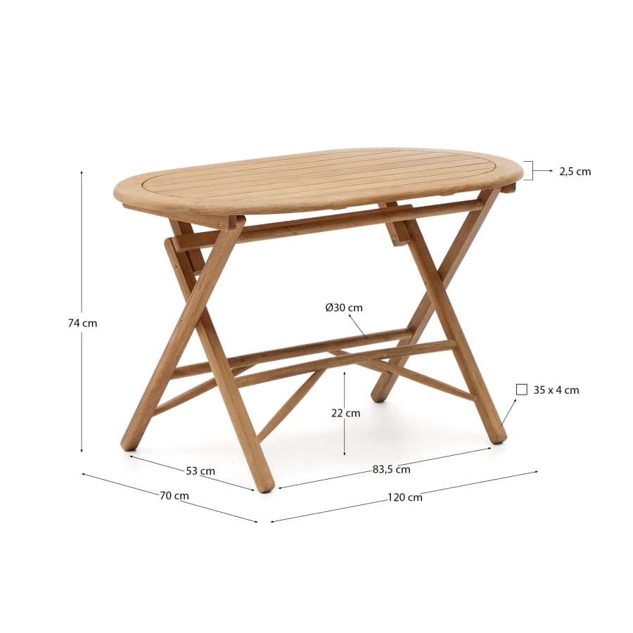 Dandara folding table in solid acacia wood natural finish, Ø 120 x 60 cm FSC 100%