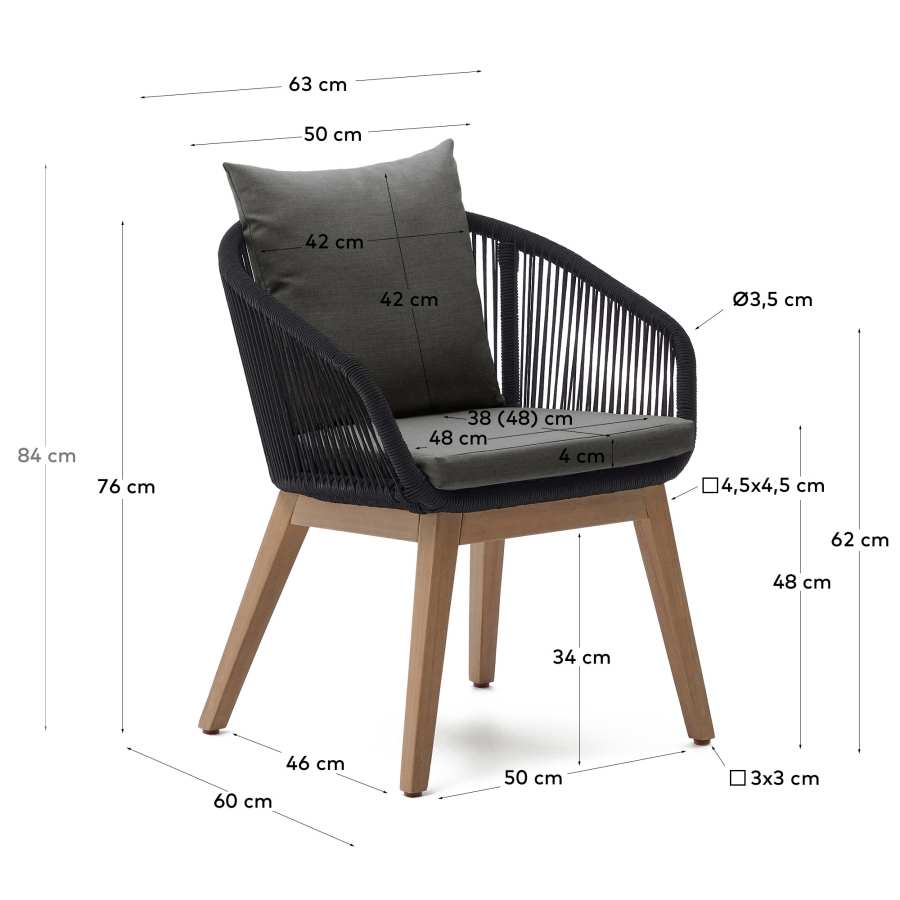 Portalo chair in black cord with solid acacia wood legs