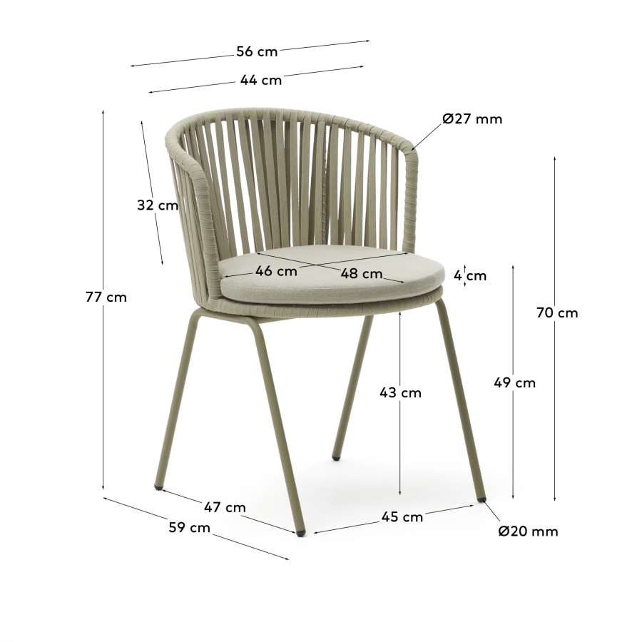 Saconca outdoor chair made with cord and green galvanised steel