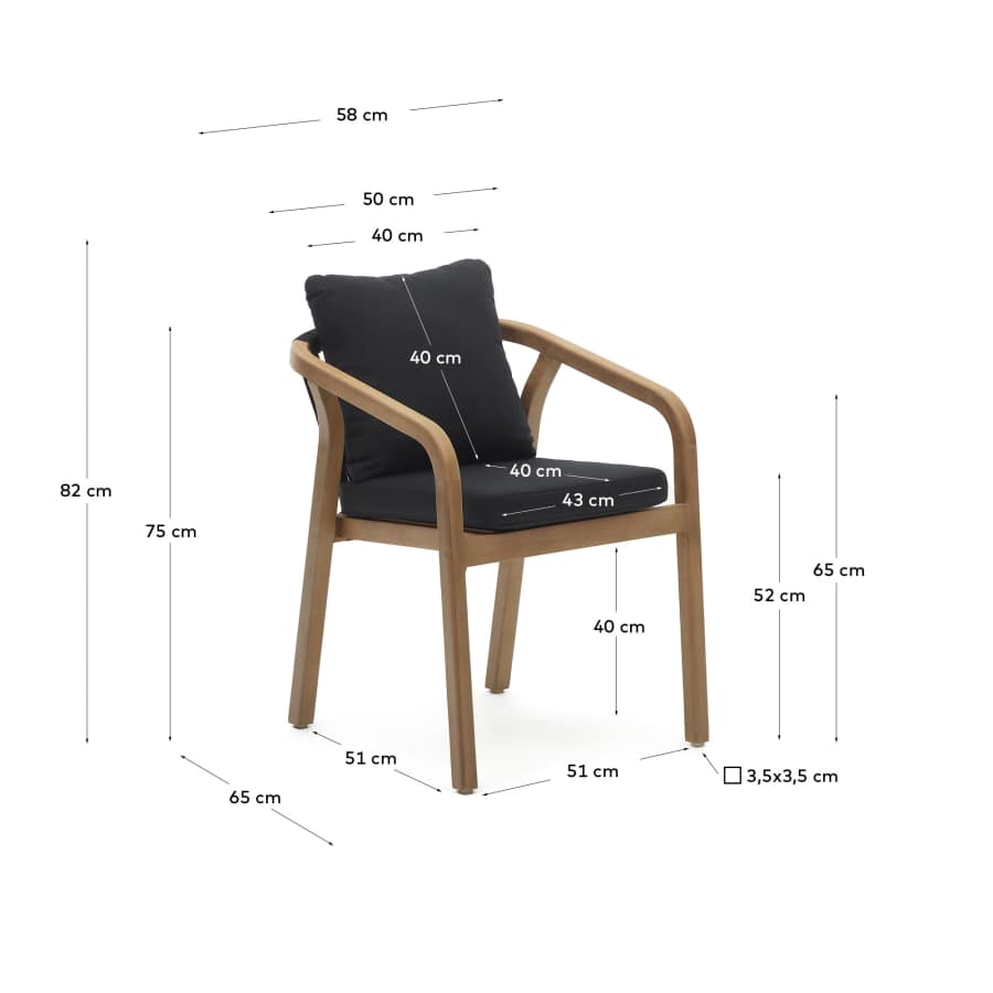 Chaise Malaret en bois d'eucalyptus et corde noire FSC