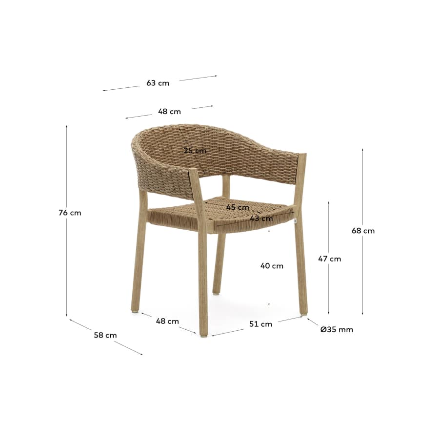 Pola 100% outdoor stackable chair in solid eucalyptus and faux-rattan with a natural finish, FSC