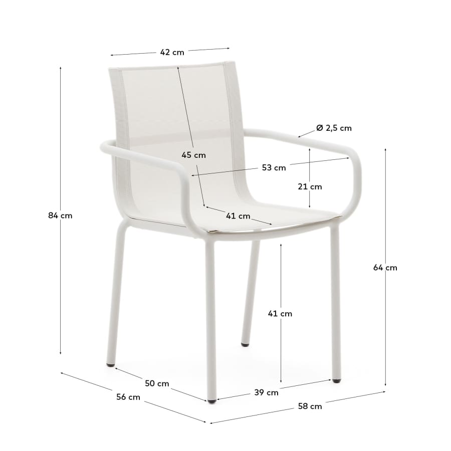 Galdana stackable outdoor chair made of aluminum with a light grey painted finish