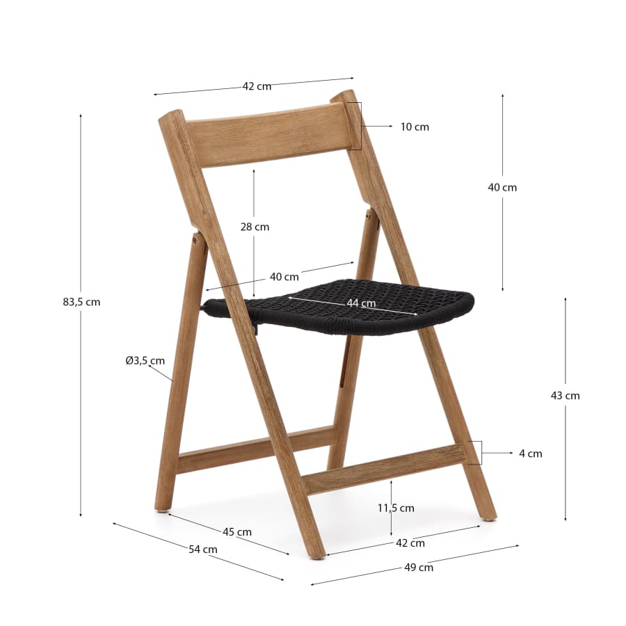 Dandara folding chair in solid acacia wood with steel structure and black cord FSC 100%