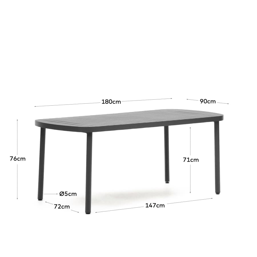 Joncols outdoor aluminium table with a powder coated grey finish, 180 x 90 cm