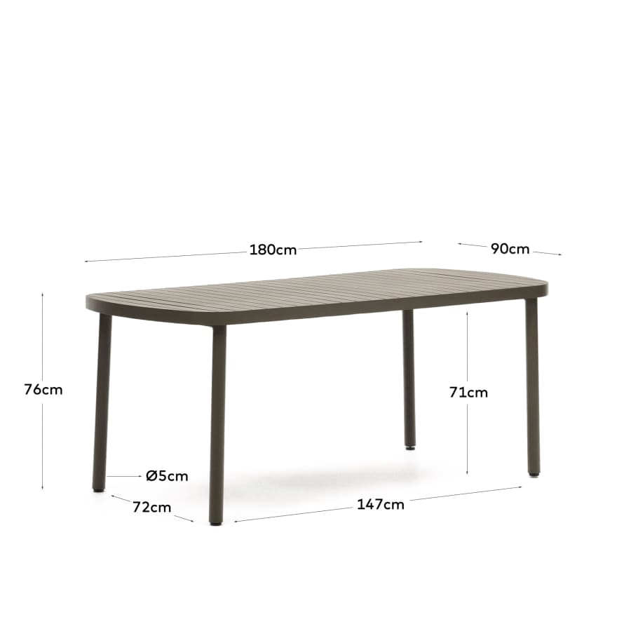 Joncols outdoor aluminium table with a powder coated green finish, 180 x 90 cm