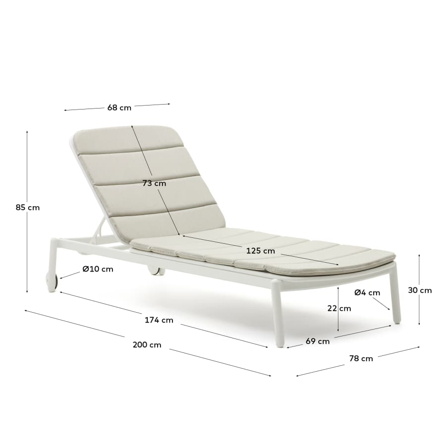 Marcona aluminium sun lounger in a white paint finish