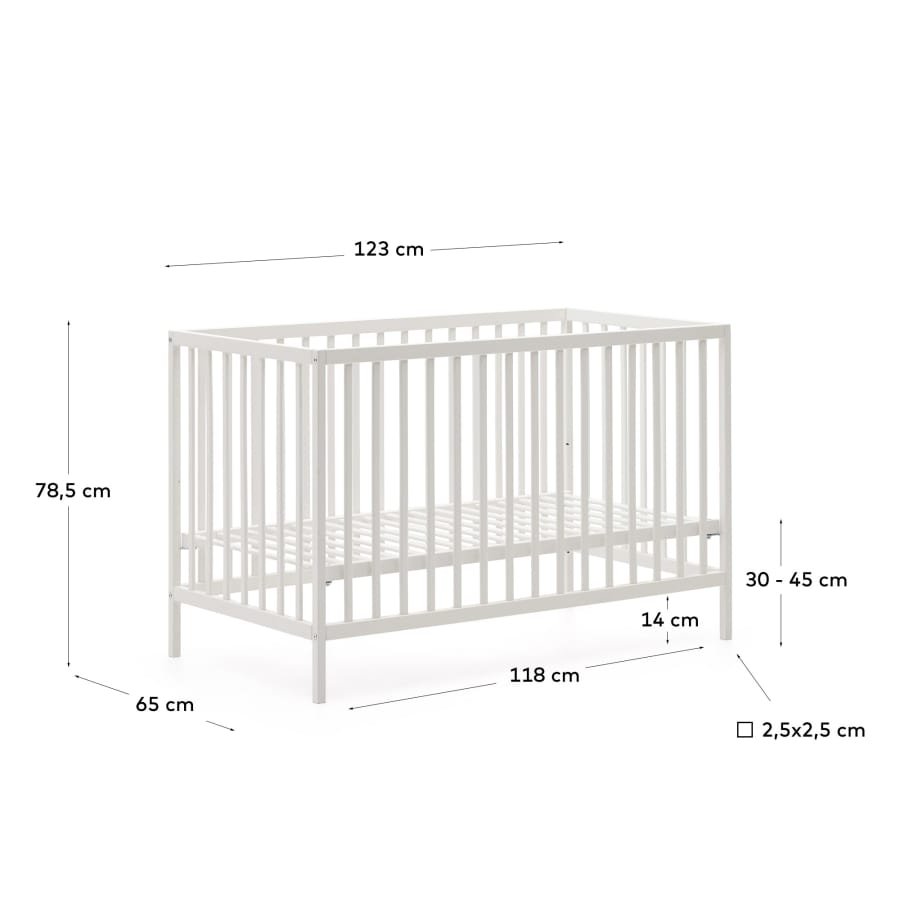 Shantal solid ash wood cot in white finish, 60 x 120 cm