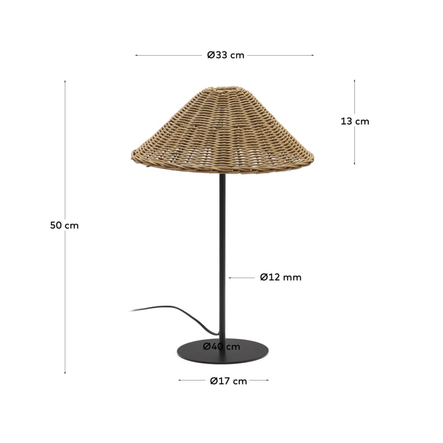 Urania table lamp in rattan and metal with black painted finished