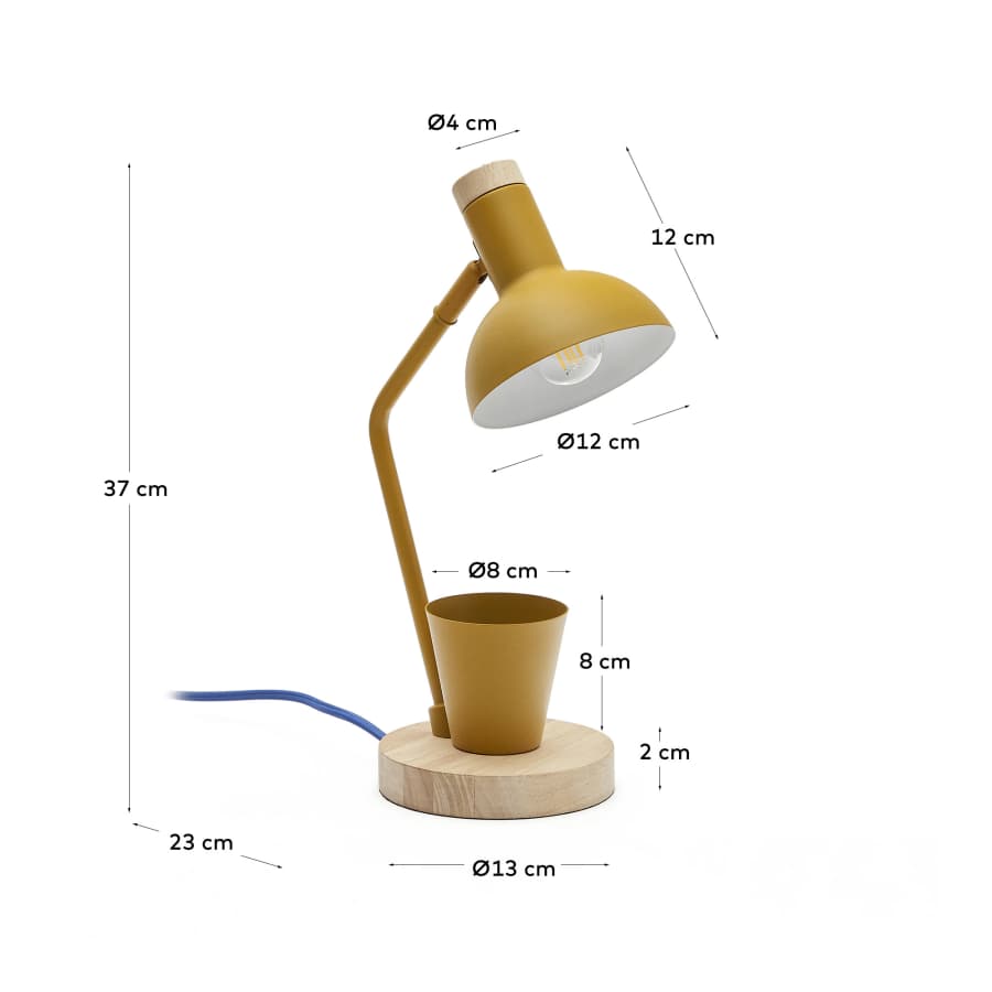 Katia desk lamp in wood and mustard metal
