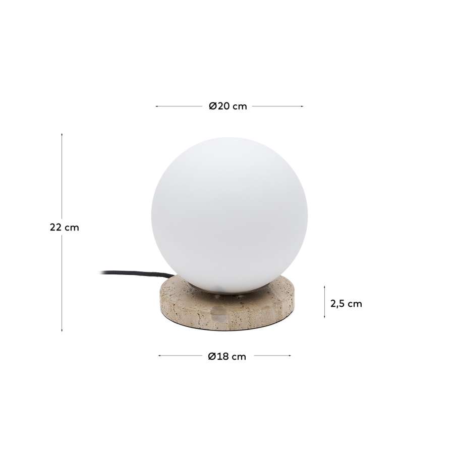 Llum de taula Malachi de vidre glassejat i pedra de travertú