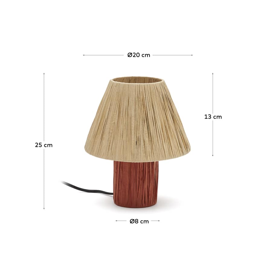 Pulmi table lamp in natural and terracotta raffia
