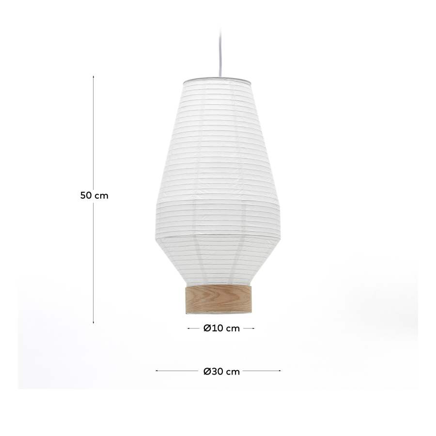 Hila ceiling lamp screen in white paper with natural wood veneer Ø 30 cm