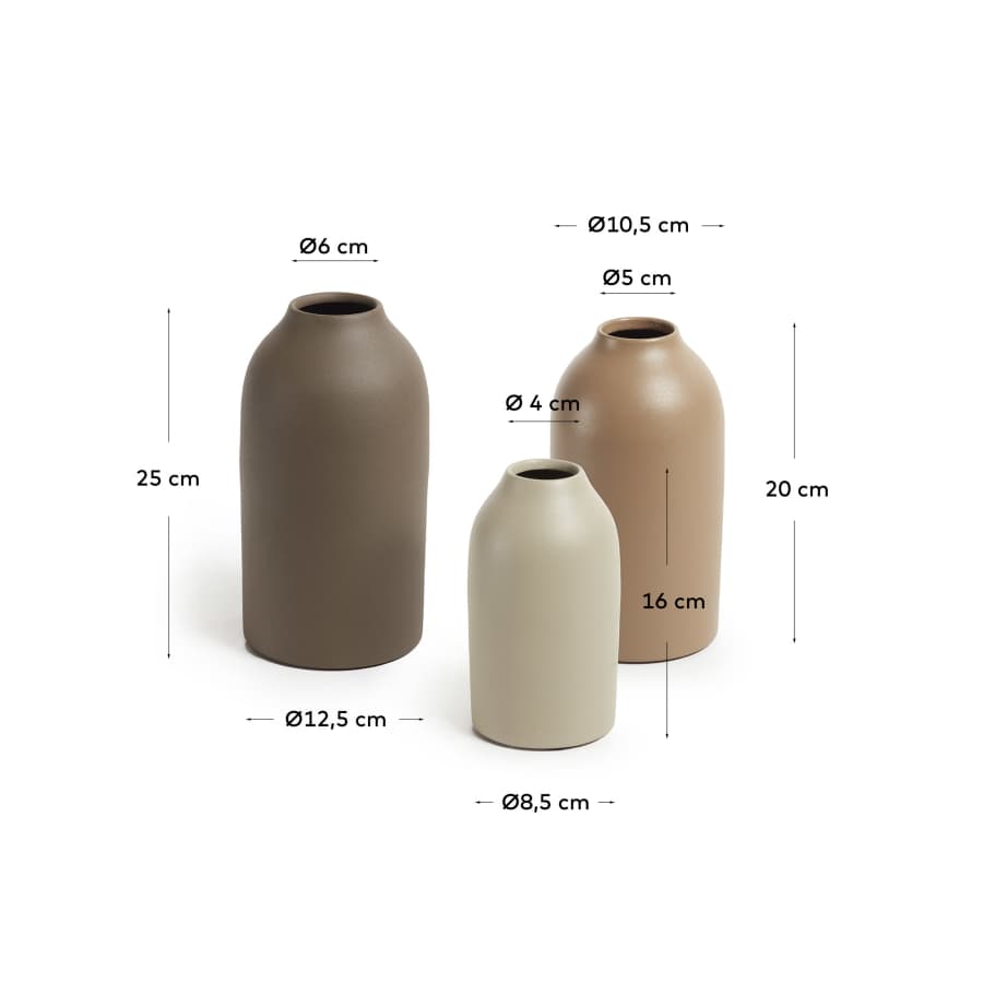 Thiara set of 3 metal vases in brown and beige, 16 cm 20 cm 25 cm