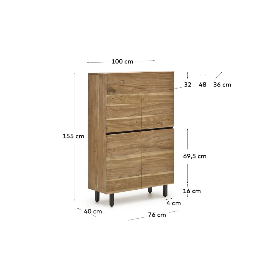 Credenza Uxue in legno massello di acacia finitura naturale 100 x 155 cm