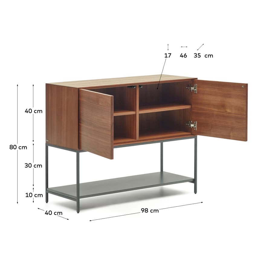 Vedrana 2 door sideboard in walnut veneer with steel legs, 97.5 x 80 cm
