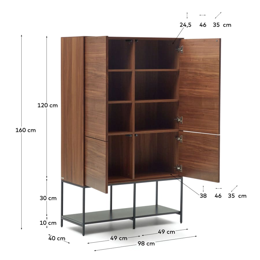 Vedrana 4 door tall sideboard in walnut veneer with steel legs, 97.5 x 160 cm