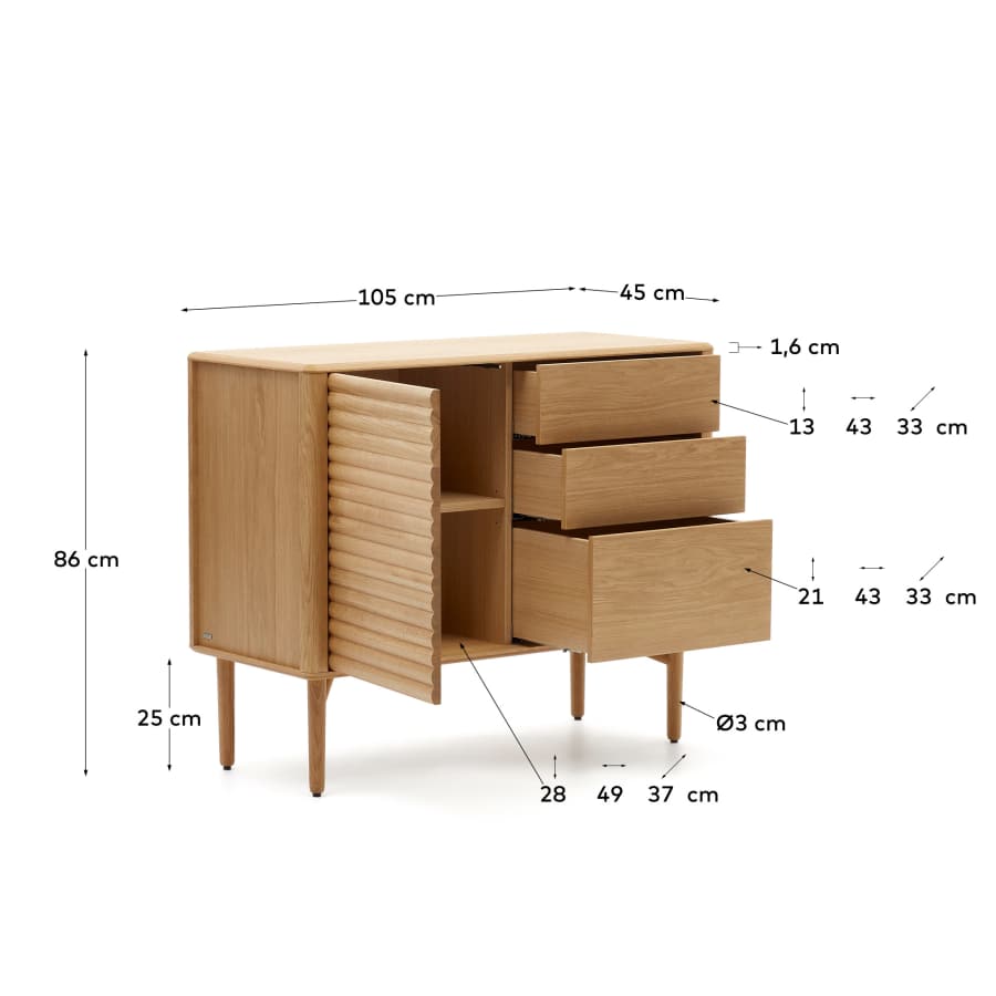 Buffet Lenon 1 porte et 3 tiroirs bois et placage chêne 105 x 85 cm FSC MIX Credit