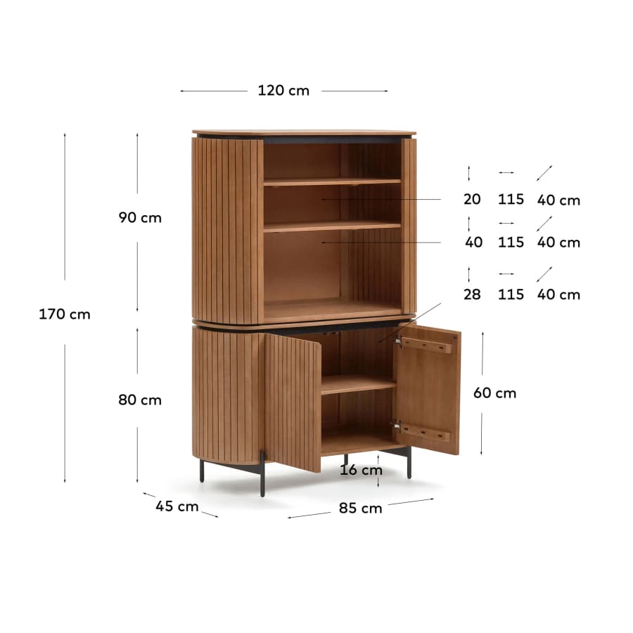 Licia tall 2 door sideboard, made from mango wood with natural finish and metal, 120x170cm