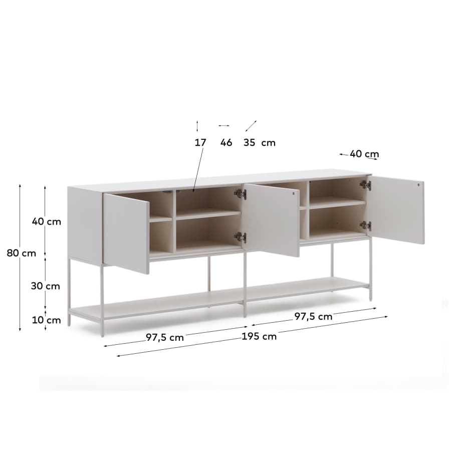 Vedrana 3-door sideboard white lacquered MDF 195 x 80 cm