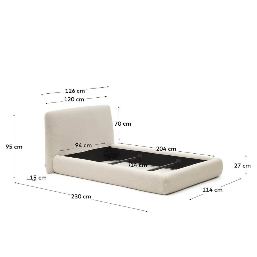 Martina-bed met afneembare hoes van gebroken wit bouclé voor matrassen van 90 x 200 cm FSC Mix Credit