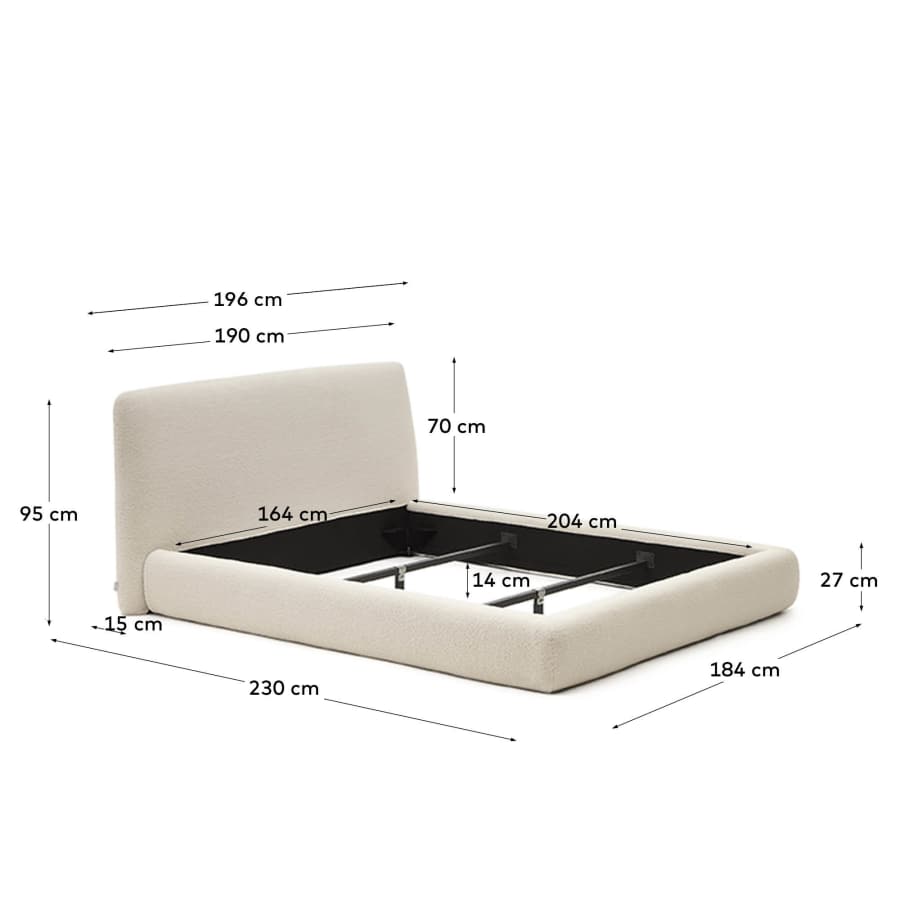 Martina bed with ecru bouclé removable cover for 160 x 200 cm mattress FSC Mix Credit