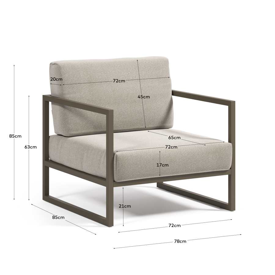 Comova 100% outdoor armchair in light grey and green aluminium