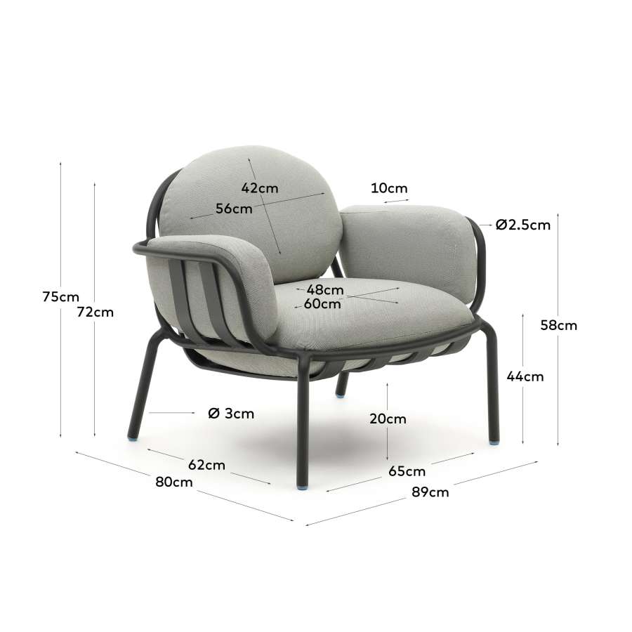 Joncols outdoor aluminium armchair with a powder coated grey finish