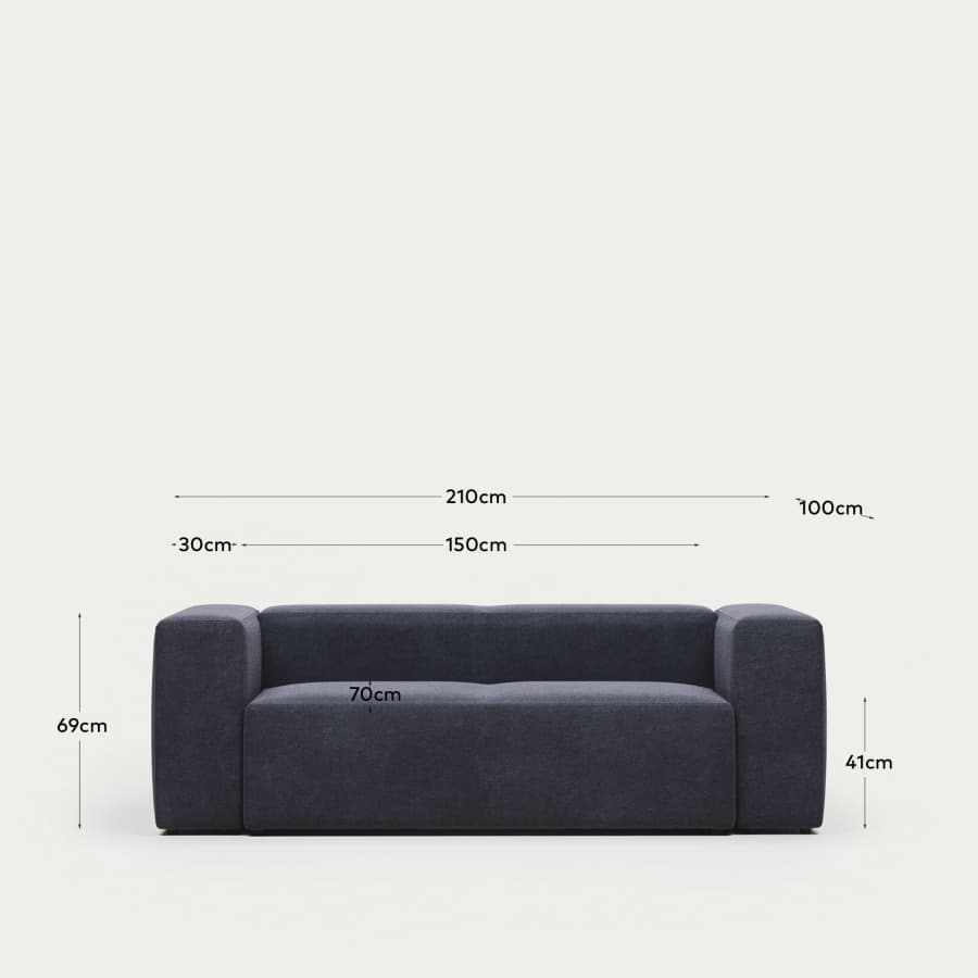 Blok 2 seater sofa in blue, 210 cm FR