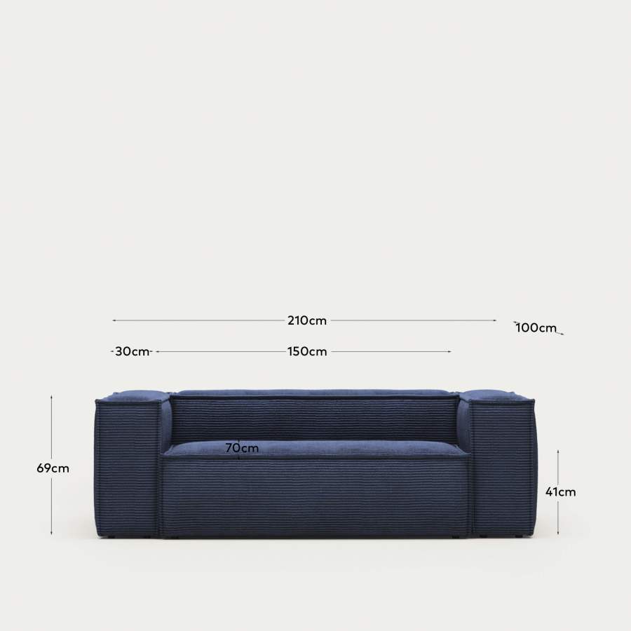 Blok fire-retardant 2-seater sofa in thick blue corduroy 210cm FSC Mix Credit