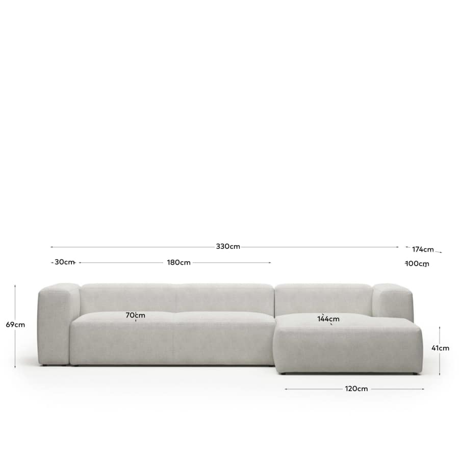 Blok 4 seater sofa with right side chaise longue in white fleece, 330 cm FR