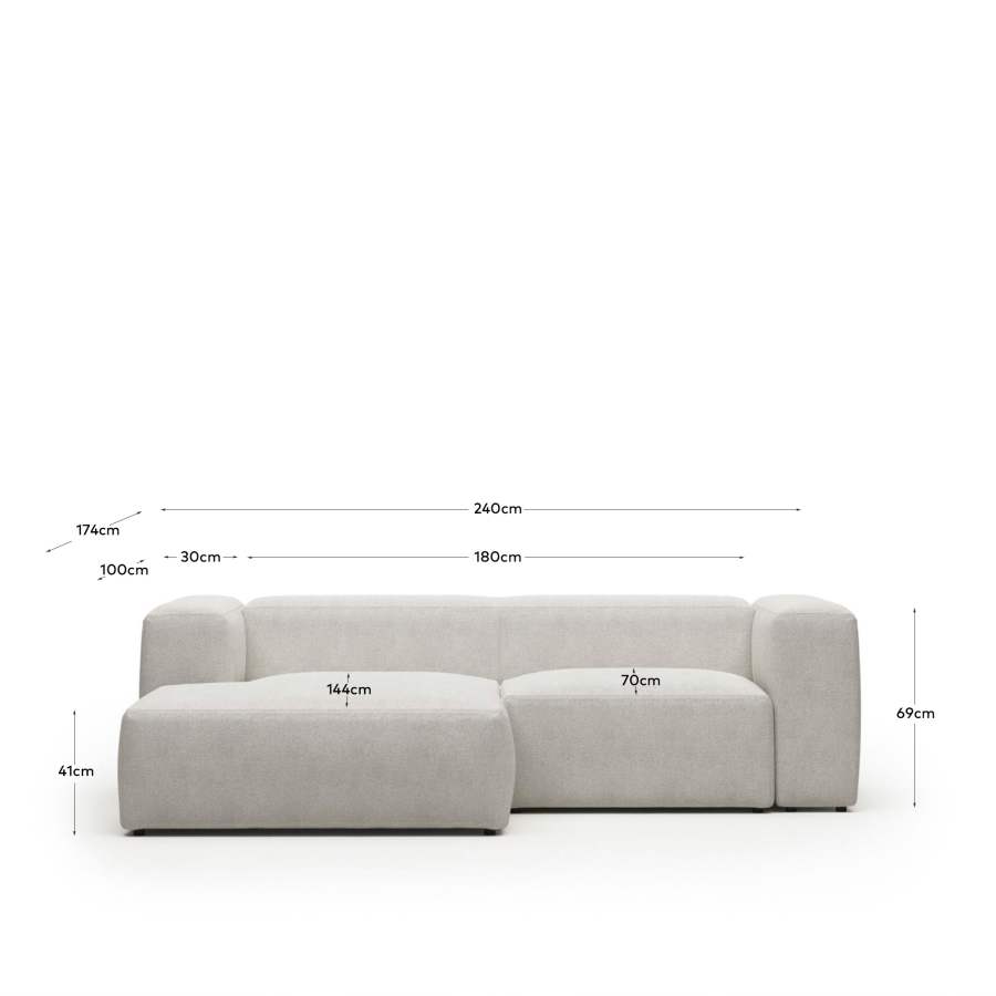 Blok fire-retardant white bouclé 2-seater sofa with left chaise longue 240cm FSC Mix Credit