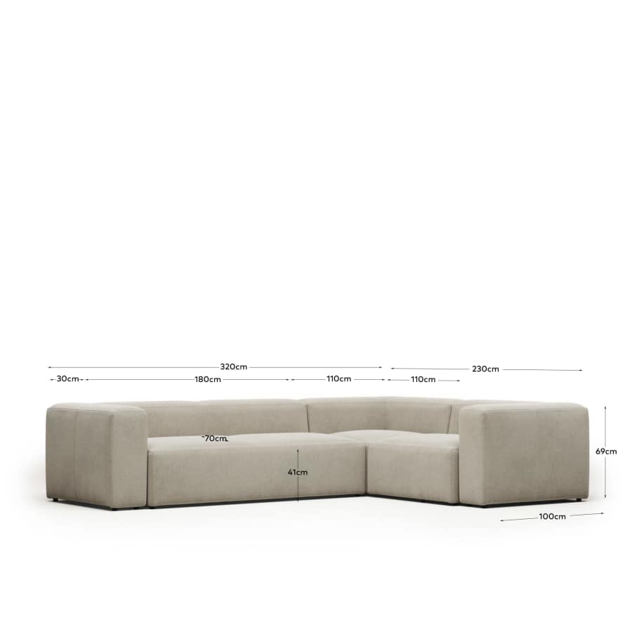 Blok fire-retardant 4-seater corner sofa in beige chenille 320 x 230cm/230 x 320cm