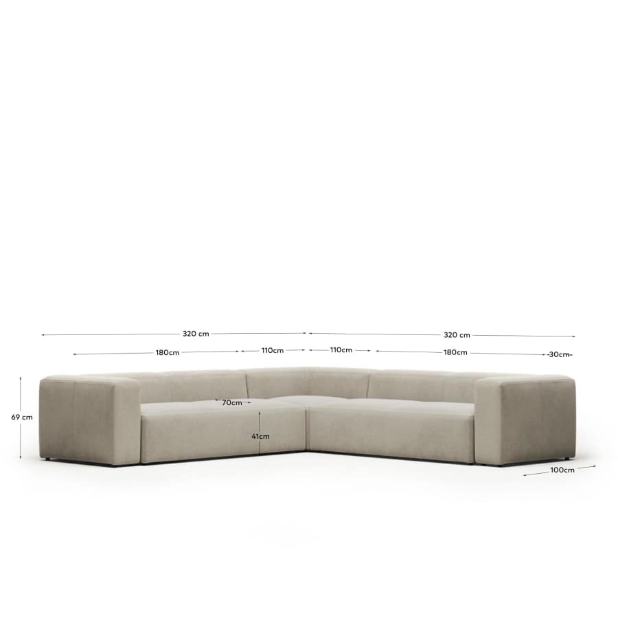 Blok fire-retardant 6-seater corner sofa in beige chenille 320 x 320cm