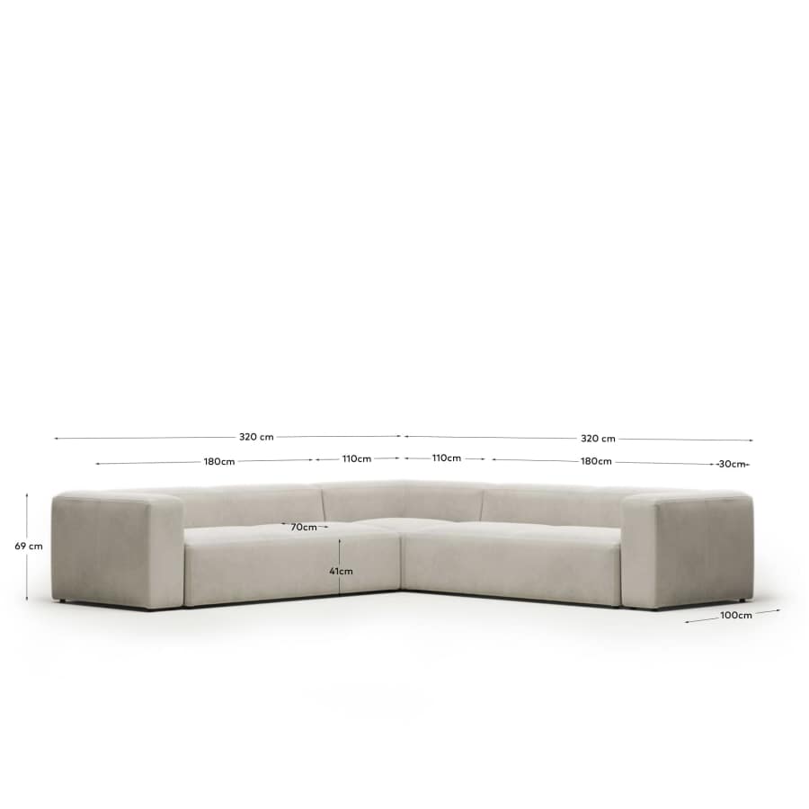 Blok 6 seater corner sofa in white, 320 x 320 cm FR