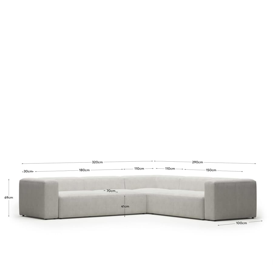 Blok 5 seater corner sofa in white fleece, 320 x 290 cm / 290 x 320 cm FR