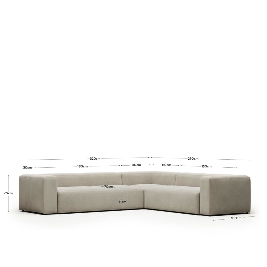 Blok 5 seater corner sofa in beige, 320 x 290 cm / 290 x 320 cm FR