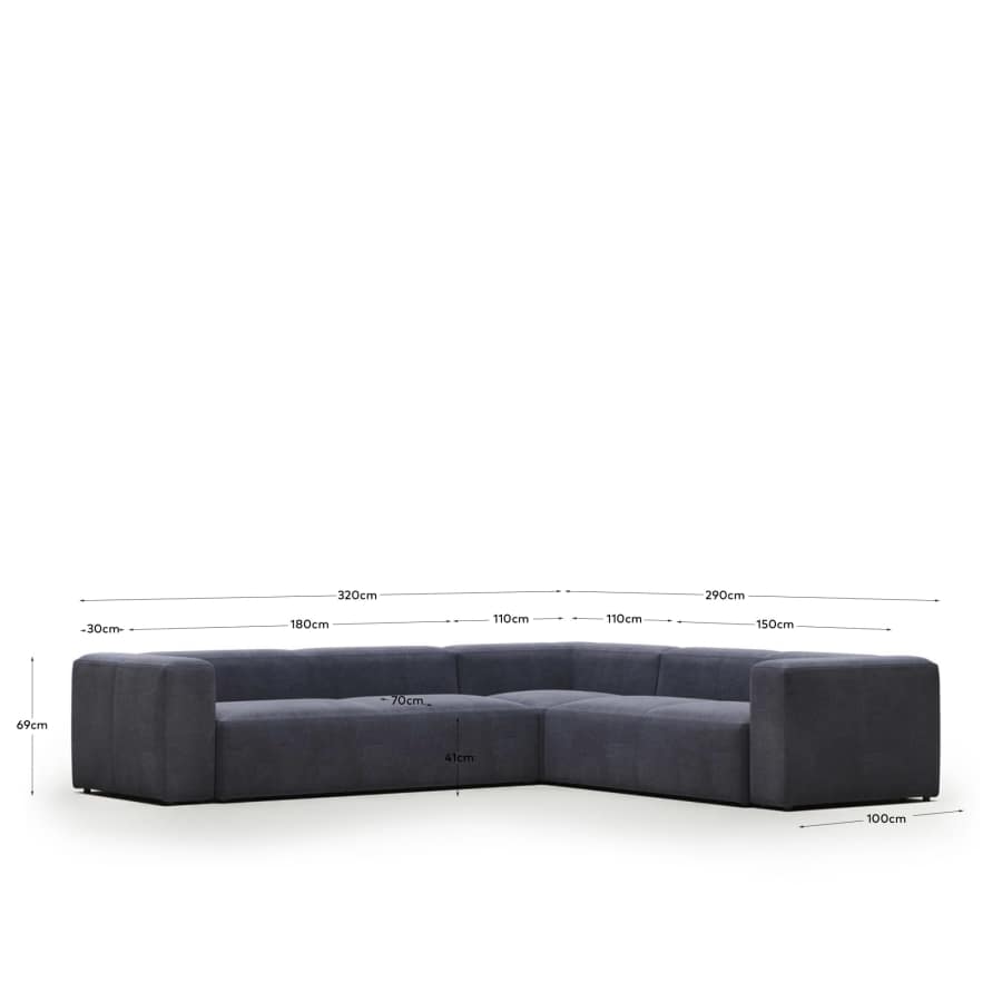 Blok 5 seater corner sofa in blue, 320 x 290 cm / 290 x 320 cm FR